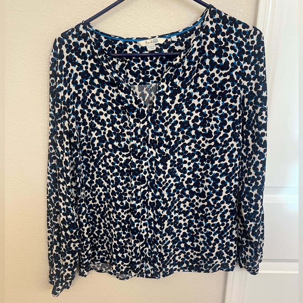 Boden Blue and White Patterned Blouse